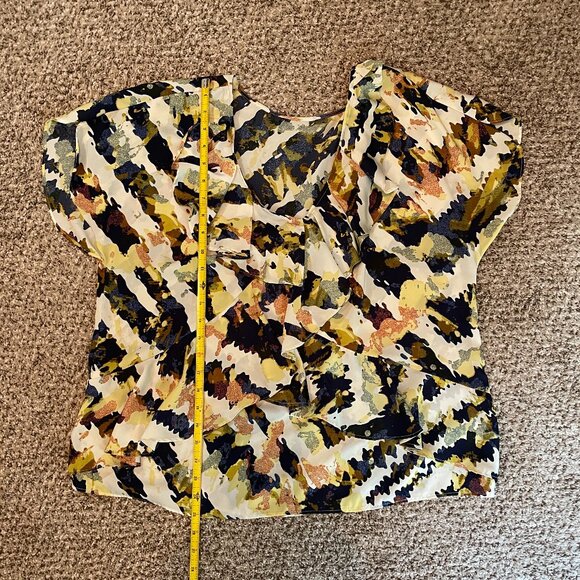 Size XL Daisy Fuentes blue yellow white blouse with ruffles - Picture 5 of 10